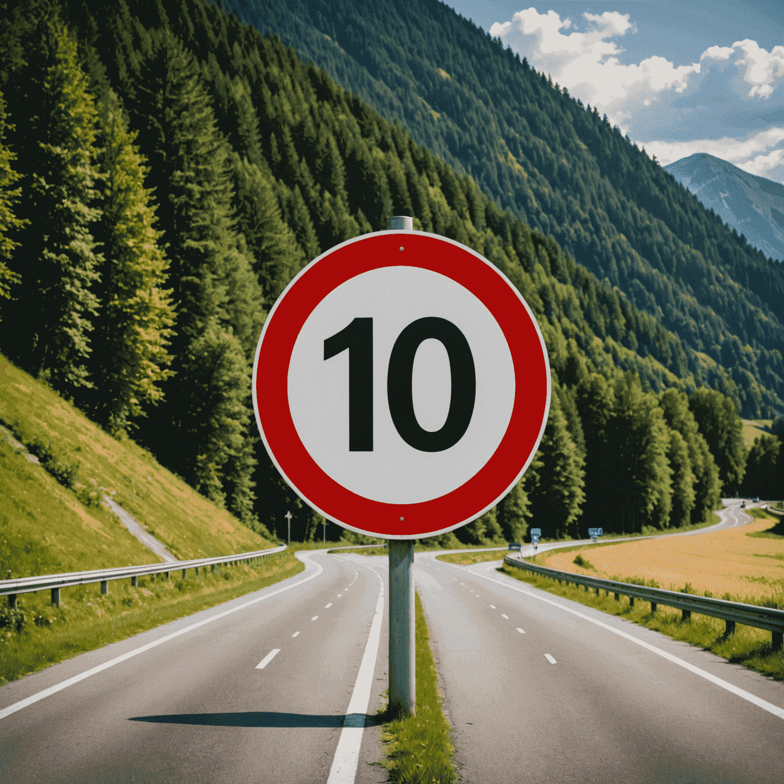 Ein deutsches Autobahn-Schild mit einer Vignette darauf geklebt, symbolisiert die Notwendigkeit von Vignetten auf deutschen Straßen