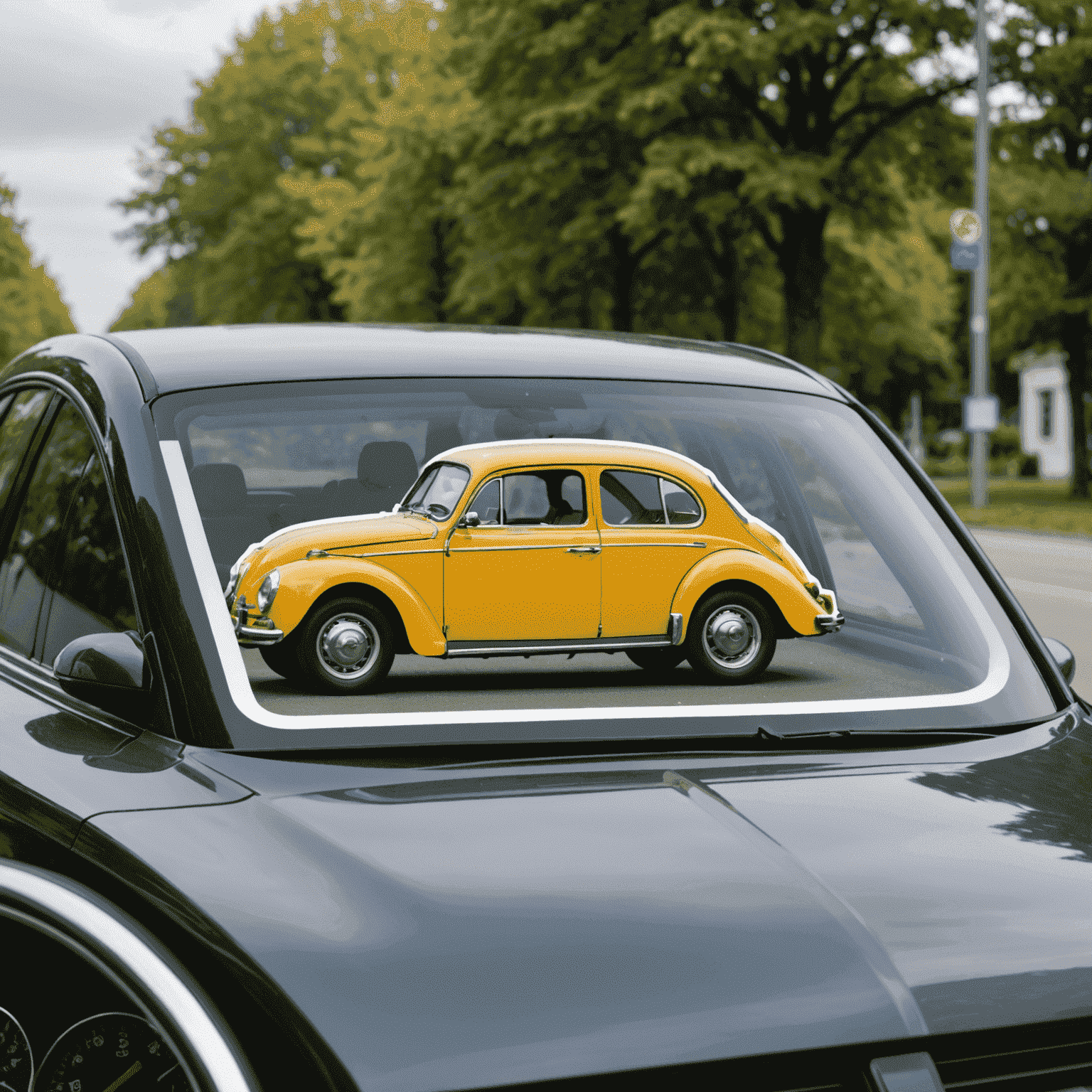 A German vignette sticker next to a car windshield, showcasing its size and appearance