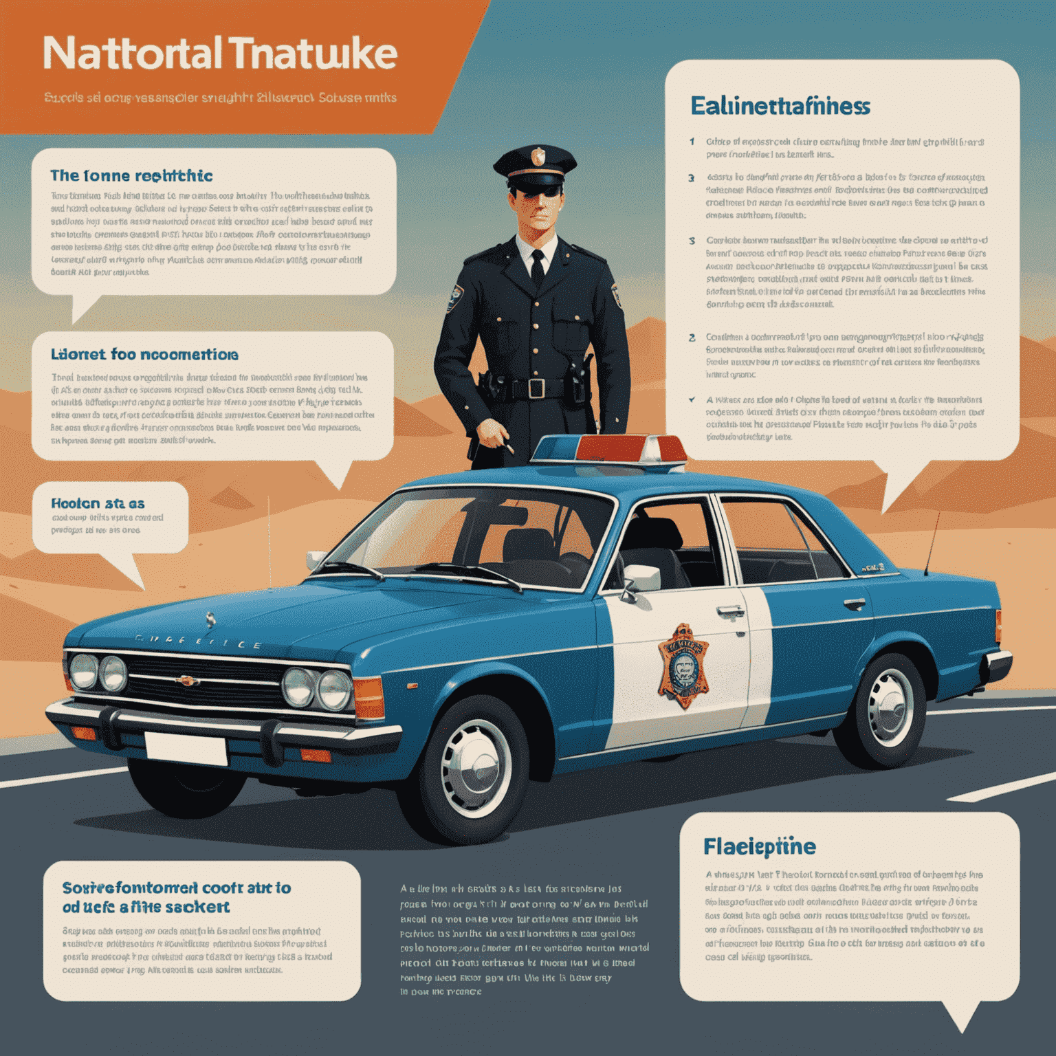 Infographic showing a car with incorrectly placed vignette and a police officer issuing a fine. The image illustrates common mistakes in vignette placement and the resulting consequences, including a close-up of a fine ticket.