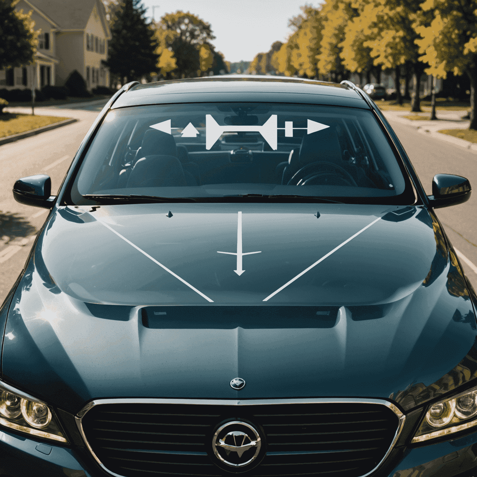 Diagram showing the correct placement of a vignette on a car windshield, with arrows pointing to the upper corners
